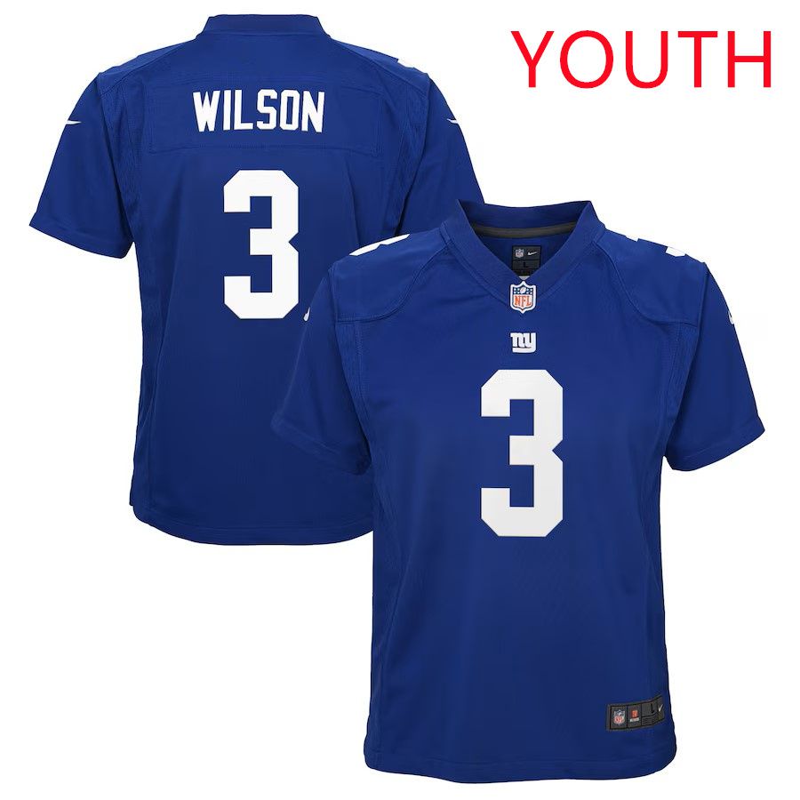 Youth New York Giants #3 Russell Wilson 2025 Nike Royal Game NFL Jersey->youth nfl jersey->Youth Jersey